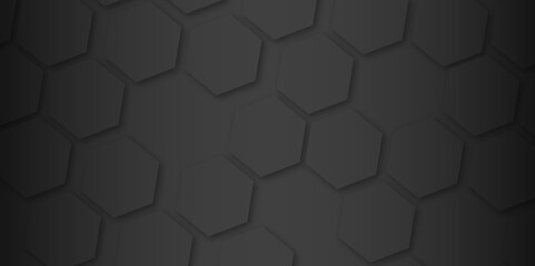 Black Background with Hexagons. Metal Black Background with Hexagons. Iron Pattern. Abstract Modern Design. Vector Illustration,