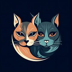 Two cats minimalism logo with Generative AI technology