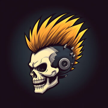 Logo human skull with mohawk orange, with Generative AI technology