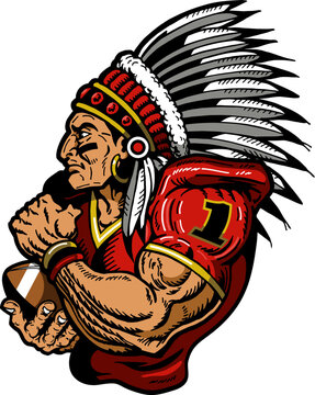 muscular indian chief wearing football jersey for school, college or league sports