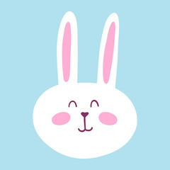 Cute funny rabbit face. Hand drawn vector Easter bunny face for card, kids design, print, logo, textile
