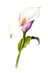 Calla flower isolated on white background. Watercolor illustration of a beautiful white calla. Generative AI.