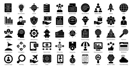 Business Strategy Glyph Icons Productivity Management Icon Set in Glyph Style 50 Vector Icons in Black
