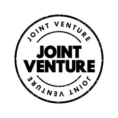 Joint Venture - business entity created by two or more parties, generally characterized by shared ownership and risks, text concept stamp