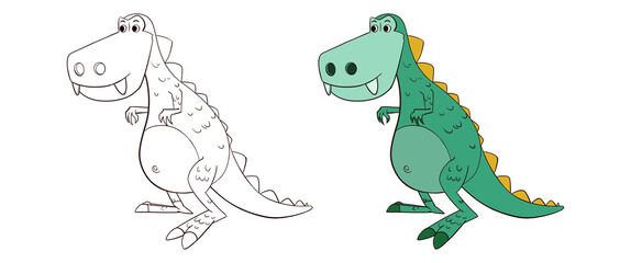 Cute Dinosaur illustration and line drawing