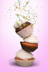 Sugar sprinkles on tasty sweet cupcakes
