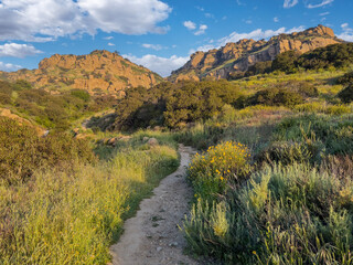 Morning view of the Waterfall Trail at Santa Susana Pass State Historic Park in the Chatsworth area of Los Angeles, California.  