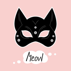 Cat mask, meow. Vector Illustration for printing, backgrounds, covers and packaging. Image can be used for greeting cards, posters, stickers and textile. Isolated on white background.