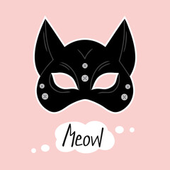Cat mask, meow. Vector Illustration for printing, backgrounds, covers and packaging. Image can be used for greeting cards, posters, stickers and textile. Isolated on white background.