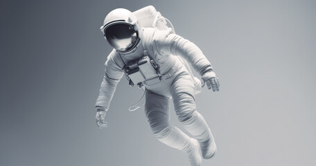 an astronaut in a spacesuit flying through the air