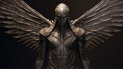 8k, archangel with 6 wings, full body, intricate, hyperrealistic, focused, high details, realistic, epic, creature face, intricate detail, photography, generative ai