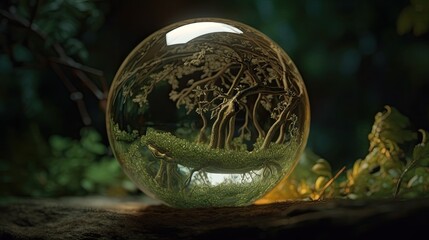 a forest inside a glassblowing crystal glass, intricate detail, hyperrealistic, photography, 8k, high resolution, generative ai