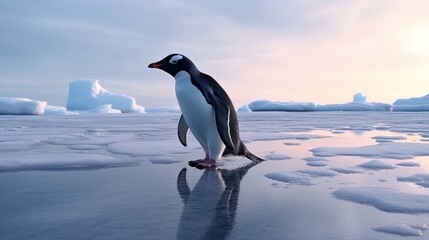  A penguin ice - skating on a frozen lake, 8k, photography, hyper realistic, generative ai