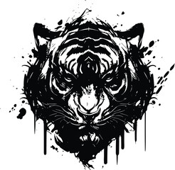 Tiger head tattoo vector illustration silhouette minimal animal logo 