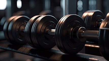 Obraz na płótnie Canvas a set of weights at the gym, epic, 8k, hyperrealistic, photography, generative ai