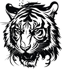 Tiger head tattoo vector illustration silhouette minimal animal logo 