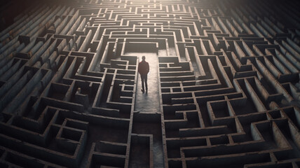 a man standing in the middle of a maze