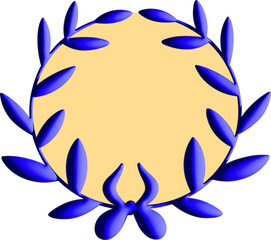 3d blue and yellow ceremonial frame with laurel wreath