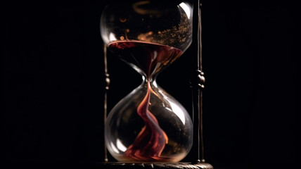 a close up of an hourglass on a black background