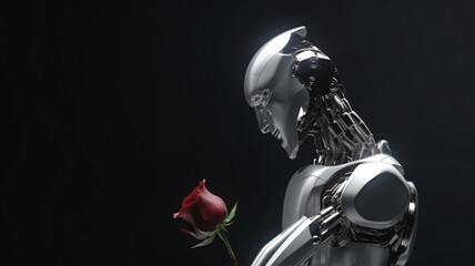 Naklejka premium a robot with a rose in its hand