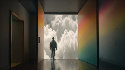 a man that is standing in a hallway