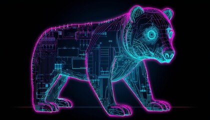 Bear Futuristic Motherboard and Computer Board Chips Generative AI