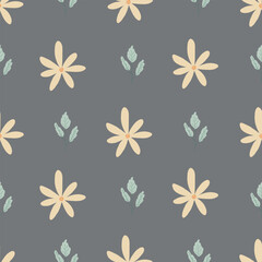 Fototapeta na wymiar Seamless vector pattern with flowers. Graphics flowers and leaves pattern vector. Floral print on a dark background. Cute floral print for textiles.