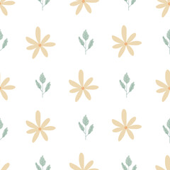 Fototapeta na wymiar Seamless vector pattern with flowers. Graphics flowers and leaves pattern vector. Minimalistic background. Cute floral print for textiles.