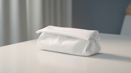 Fototapeta na wymiar White plastic bag on the table (Generative Ai)