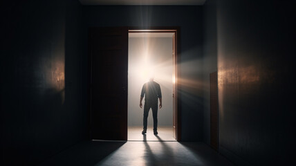 Obraz premium a man standing in front of an open door