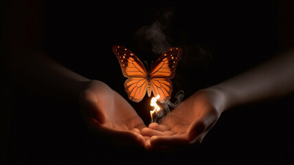 a person holding a butterfly in their hands