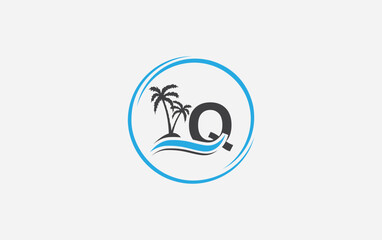 Beach tree and nature water wave logo design vector with the letter and alphabet, Water color logo vector