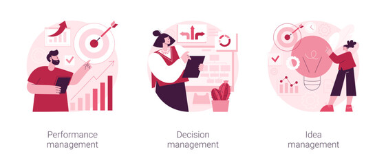 Business efficiency abstract concept vector illustration set. Performance management, decision-making, new idea development, employee productivity, enterprise analysis software abstract metaphor.