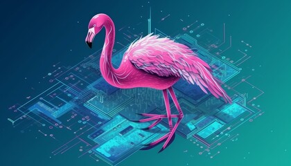 Flamingo Futuristic Motherboard and Computer Board Chips Generative AI