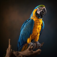 Blue macaw full body portrait. Blue macaw. Generative AI.