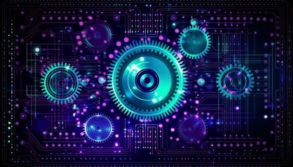 Obraz premium Gear Futuristic Motherboard and Computer Board Chips Generative AI