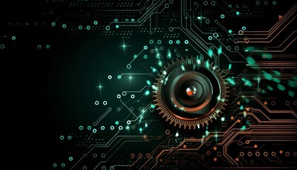 Gear Futuristic Motherboard and Computer Board Chips Generative AI