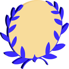 Fototapeta na wymiar 3d blue and yellow ceremonial frame with laurel wreath