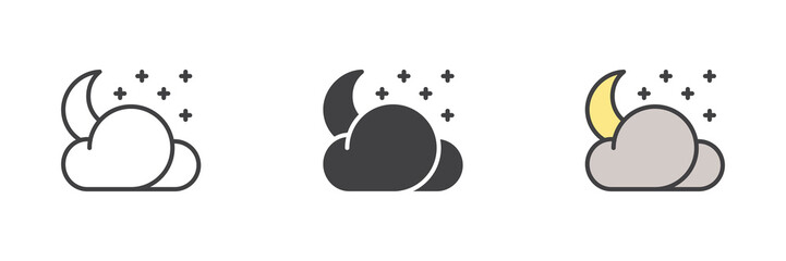 Cloud moon stars different style icon set