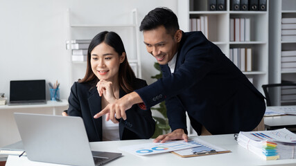 Young professional business people working together with their new company project in the modern office room.