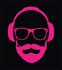 Men Dj Headphone. vector print illustration. Template Design. Podcast, Music lover, Music Album Cover. Icon.