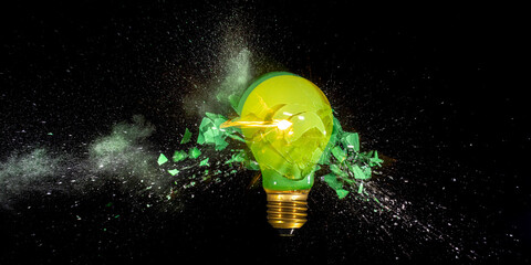 green bulb breaks into a thousand pieces