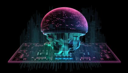 Jellyfish Futuristic Motherboard and Computer Board Chips Generative AI