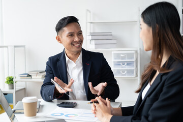 Businessteam collaboration and planning with executive team sharing goal, vision and idea together.