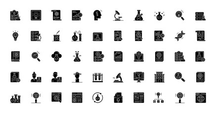 Research Glyph Icons Science Experiment Medical Icon Set in Glyph Style 50 Vector Icons in Black