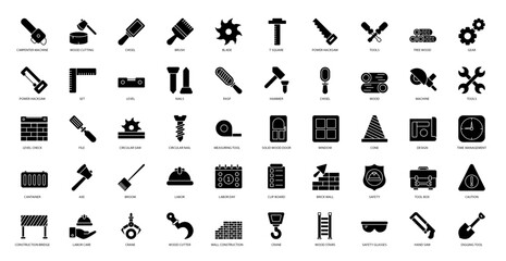Carpentry Glyph Icons Chisel Broom Digging Icon Set in Glyph Style 50 Vector Icons in Black
