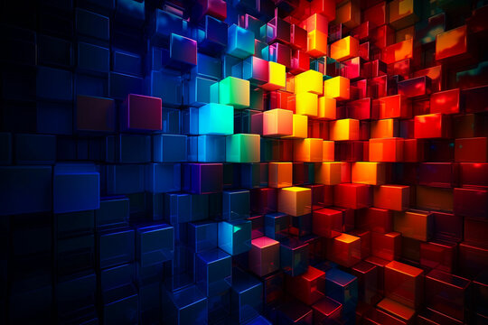 abstract psychedelic background with cubes and squares, created with generative ai