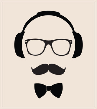 Men Dj Headphone. vector print illustration. Template Design. Podcast, Music lover, Music Album Cover. Icon.