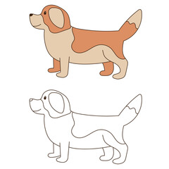dog character coloring book on white background, vector