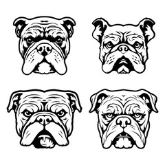 Set of four black and white vector dog faces.